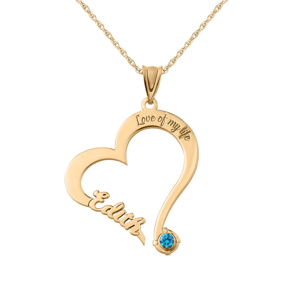 Personalized Heart Shaped Name Necklace with Birthstone