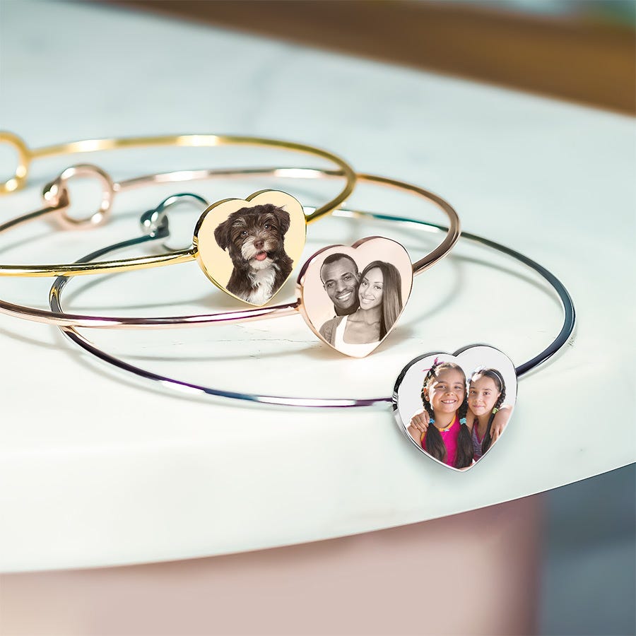 Personalized Heart Photo Bangle Bracelet