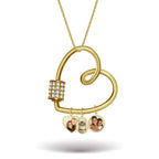 Carabiner Heart Pendant Necklace with CZ Barrel and Dangle Photo Charms / Chain Included