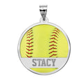 Color Enameled Yellow Softball Pendant with Name