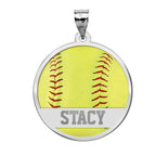 Color Enameled Yellow Softball Pendant with Name