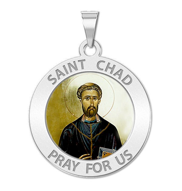 Saint Chad Round Religious Medal Color