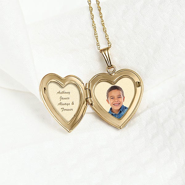 Solid 14K Yellow Gold Small Heart Photo Locket With Diamond