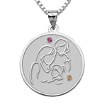 Mother with Two Daughters - Round Pendant Birthstone
