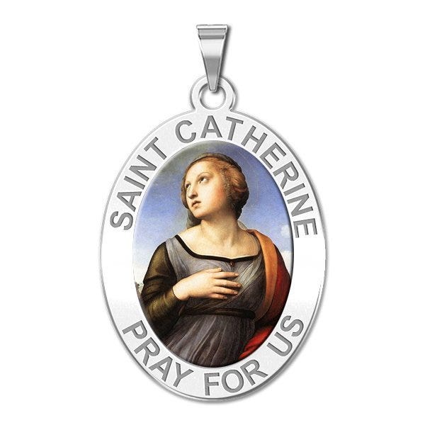 Saint Catherine of Alexandria Oval Religious Medal "Color