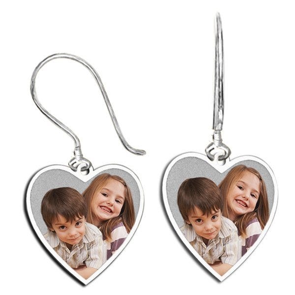 Heart Shaped Photo Pendant Kidney Wire Earrings