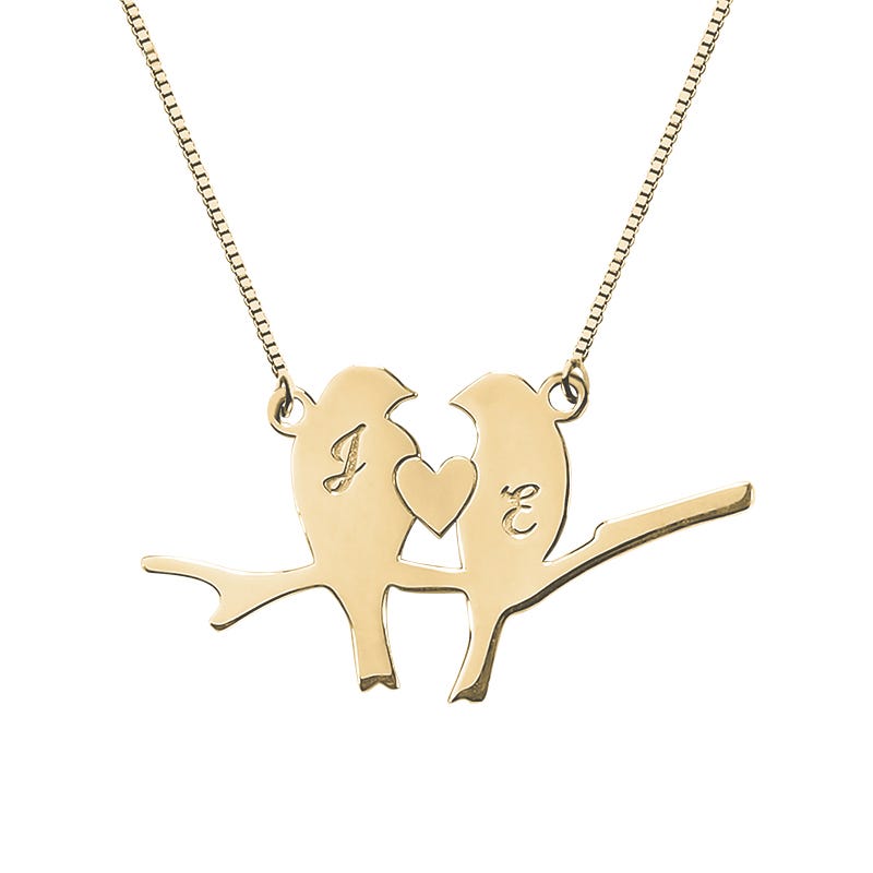 Personalized Love Birds Initials Necklace