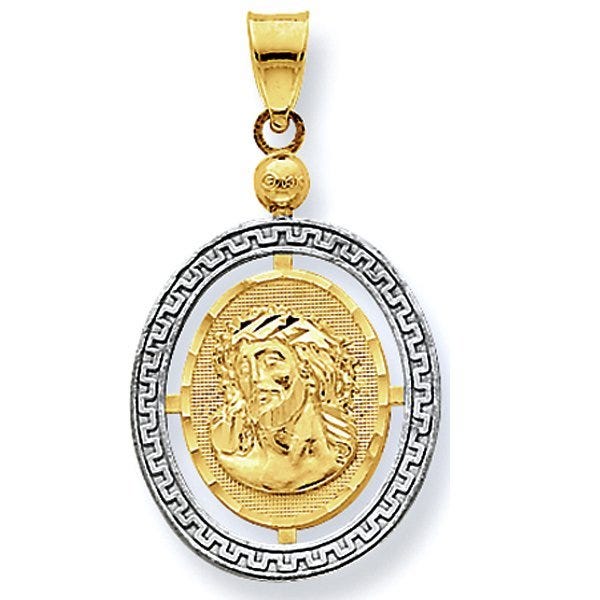 14K Tri-Color Ecce Homo / Our Lady Guadalupe Oval with Greek Key Border