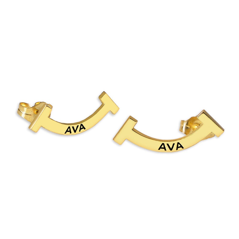 Pair of Smiley Climber Name Earrings