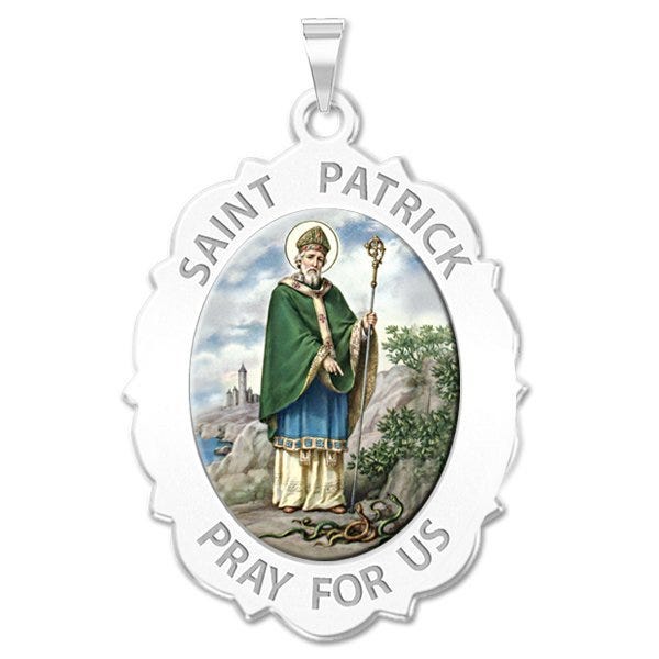 Saint Patrick Religious Medal Scalloped Oval "Color"