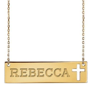 Personalized Name Bar Necklace with Cross Design & 18" Chain