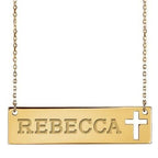 Personalized Name Bar Necklace with Cross Design & 18" Chain