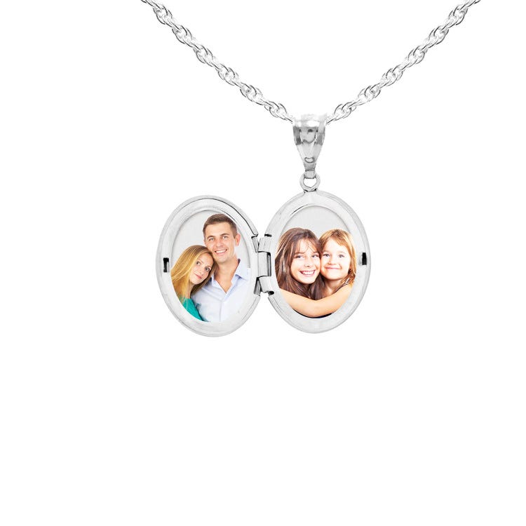 14K White Gold Angel Cameo Oval Photo Locket