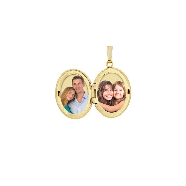 Solid 14K Yellow Gold Floral Oval Photo Locket