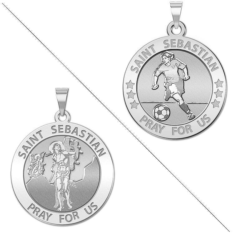 Female Soccer - Saint Sebastian Doubledside Sports Religious Medal