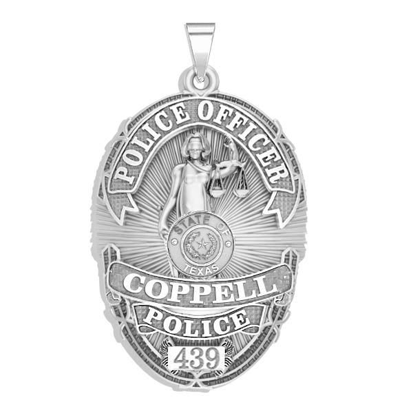 Personalized Texas Lady Justice Police Badge with Your Rank, Number & Department