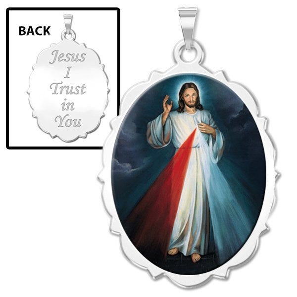 Divine Mercy Double Sided Scalloped Oval Religious Medal