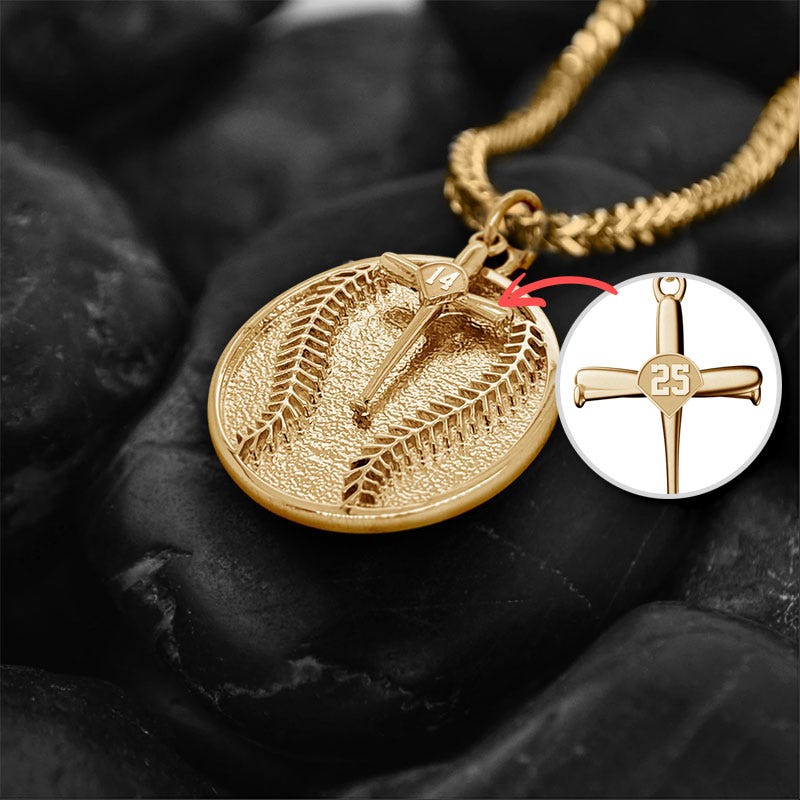 Personalized Round Baseball Pendant with Cross Charm with Chain Included