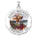 Saint Michael Scalloped Round Religious Medal "Color"