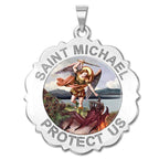 Saint Michael Scalloped Round Religious Medal "Color"