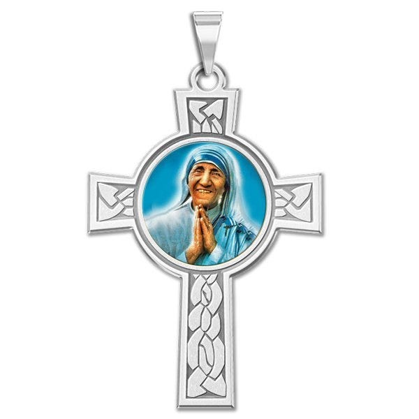 Saint Teresa Of Calcutta Or Mother Teresa Cross Religious Medal "Color"