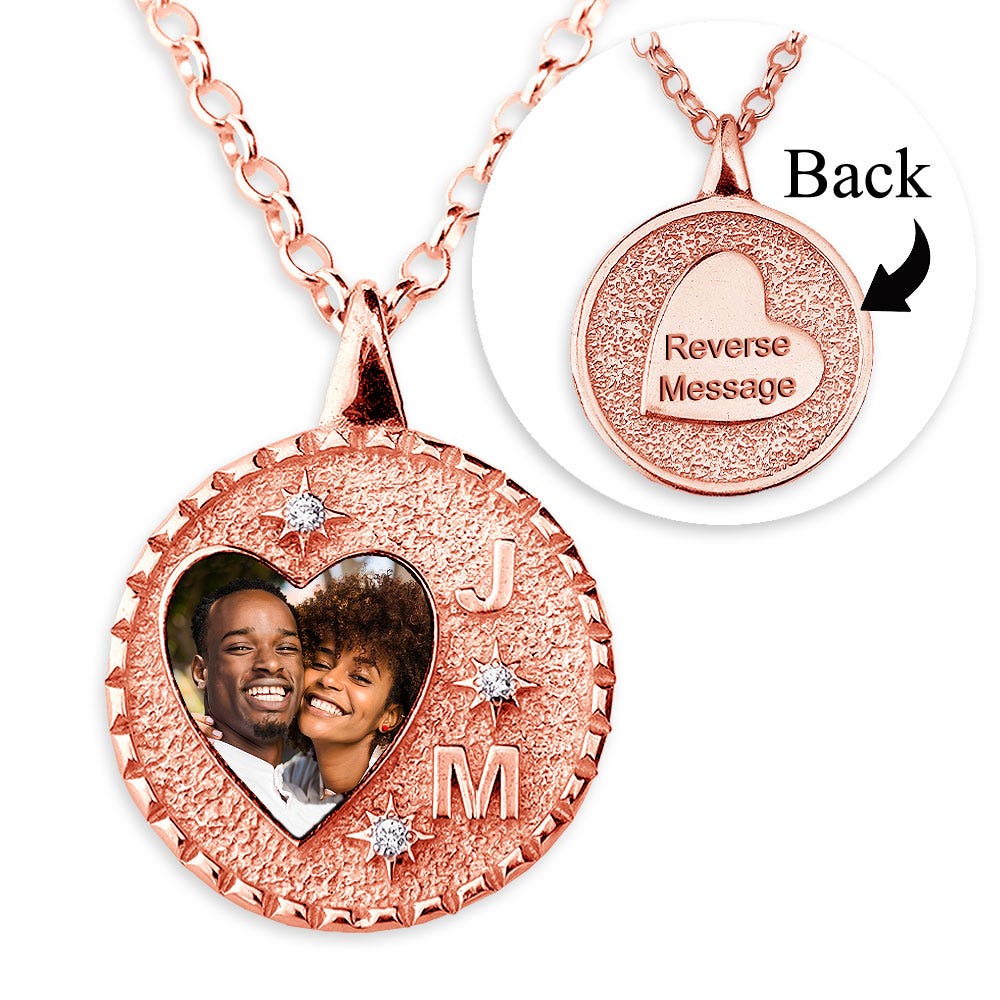 Fancy Round Border with Initials and Cubic Zirconias Heart Shape Photo