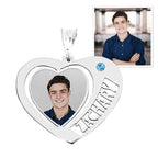 Heart with One and Birthstone One Name Pierced