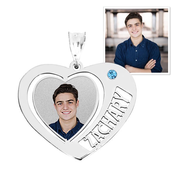 Heart with One and Birthstone One Name Pierced
