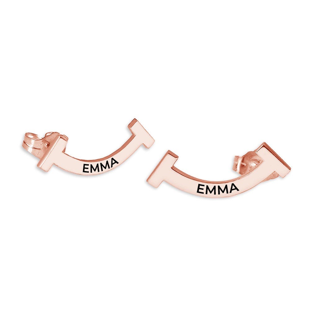 Pair of Smiley Climber Name Earrings
