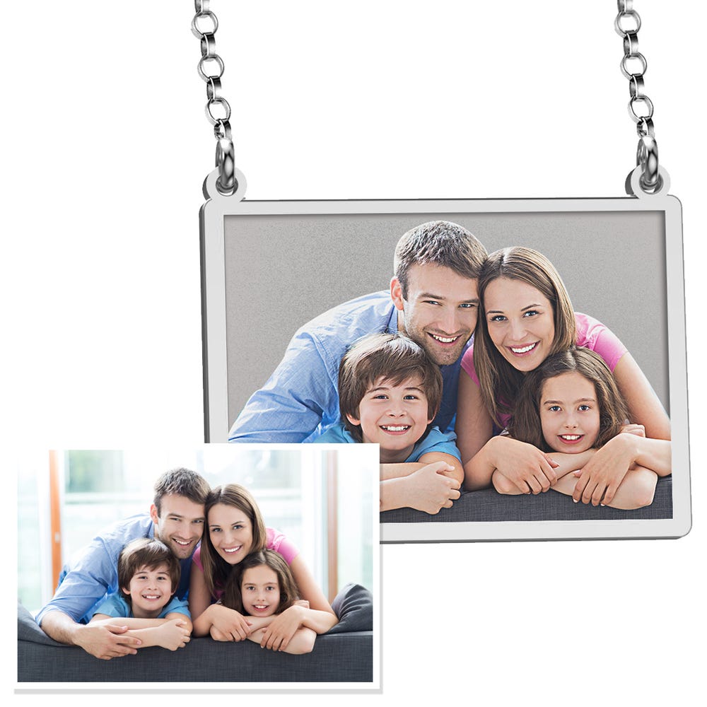 Sideways Rectangle Photo Engraved Necklace with 18" Chain