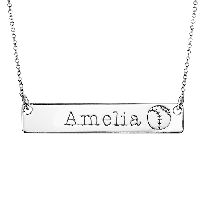 Personalized Horizontal Softball Name Bar with Adjustable Chain