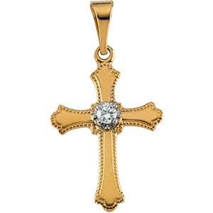 Beaded-Edge Cross Pendant With Diamond