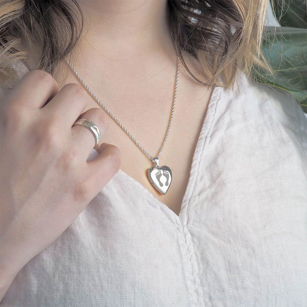 Baby Footprints Heart Photo Locket