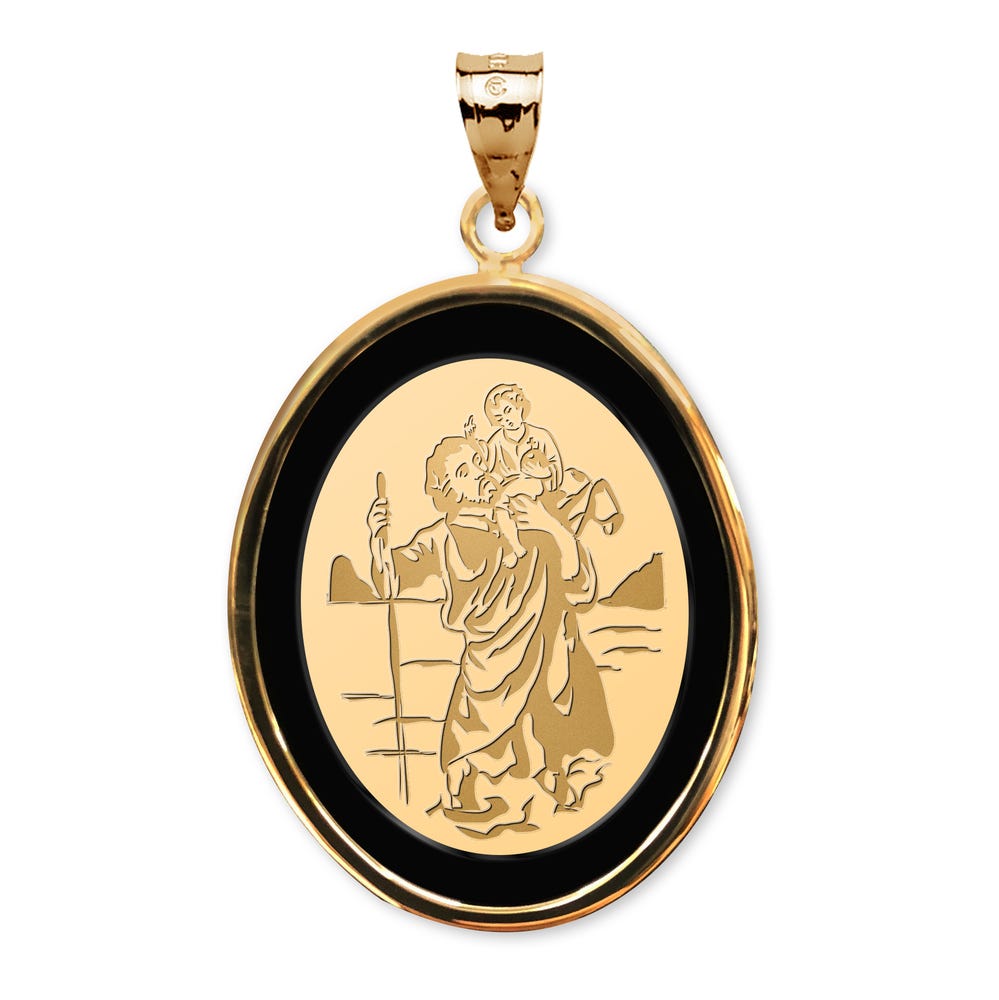 Saint Christopher Black Onyx Oval Bezel Frame Medal
