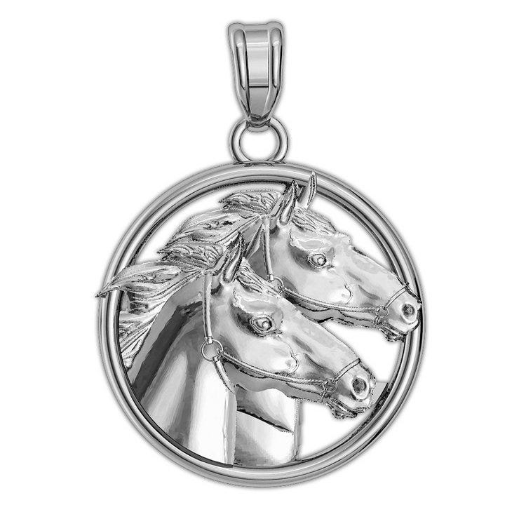 Racing Horses On A Round Frame Horse Jewelry Pendant or Charm
