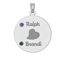 Personalized Couples Round Pendant with Two Birthstones & Names