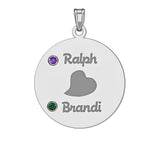 Personalized Couples Round Pendant with Two Birthstones & Names