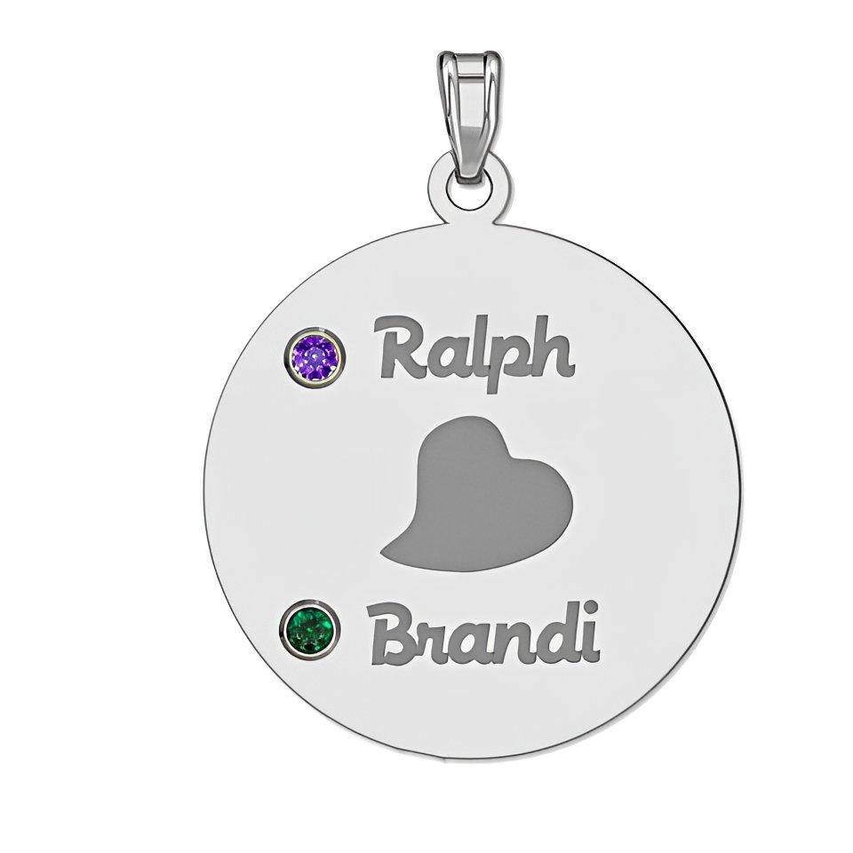 Personalized Couples Round Pendant with Two Birthstones & Names