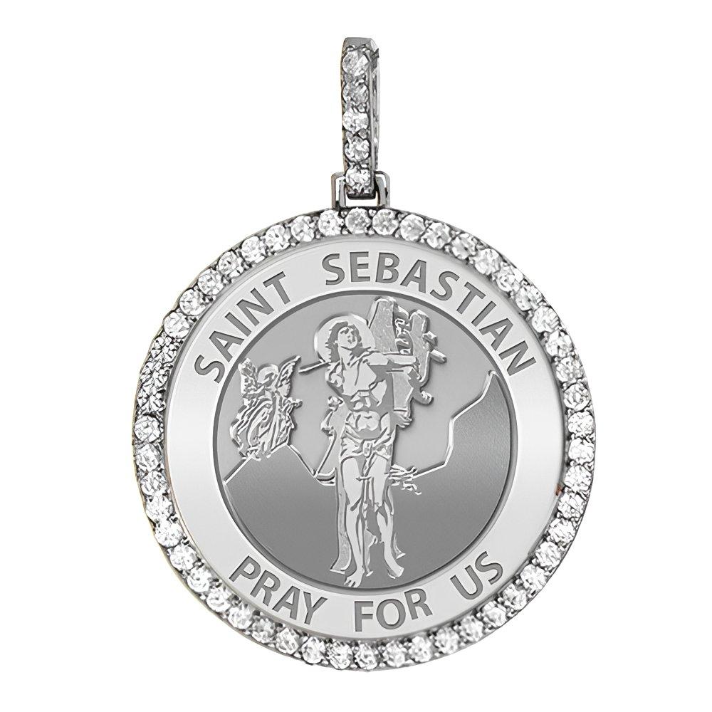 Large Saint Sebastian Diamond Religious Medal
