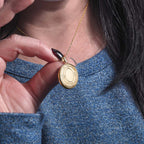 Solid 14K Yellow Gold Petite Oval Photo Locket With Floral Border