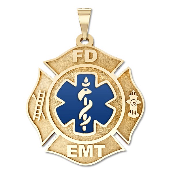 Firefighter Emt Badge with Blue Enamel