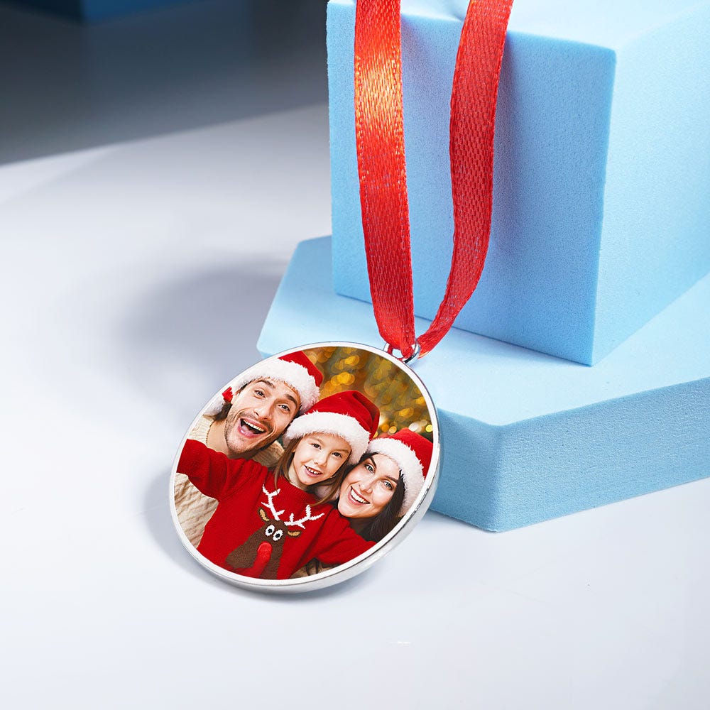 Stainless Steel Round Photo Engraved Ornament