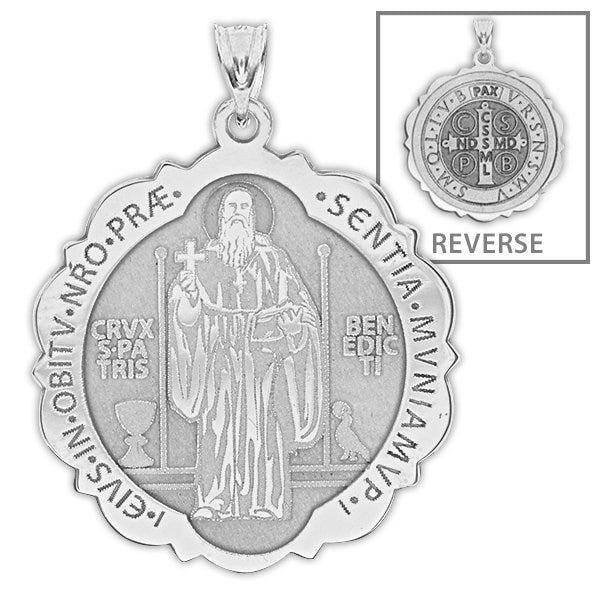 Saint Benedict Scalloped Round Religious Medal