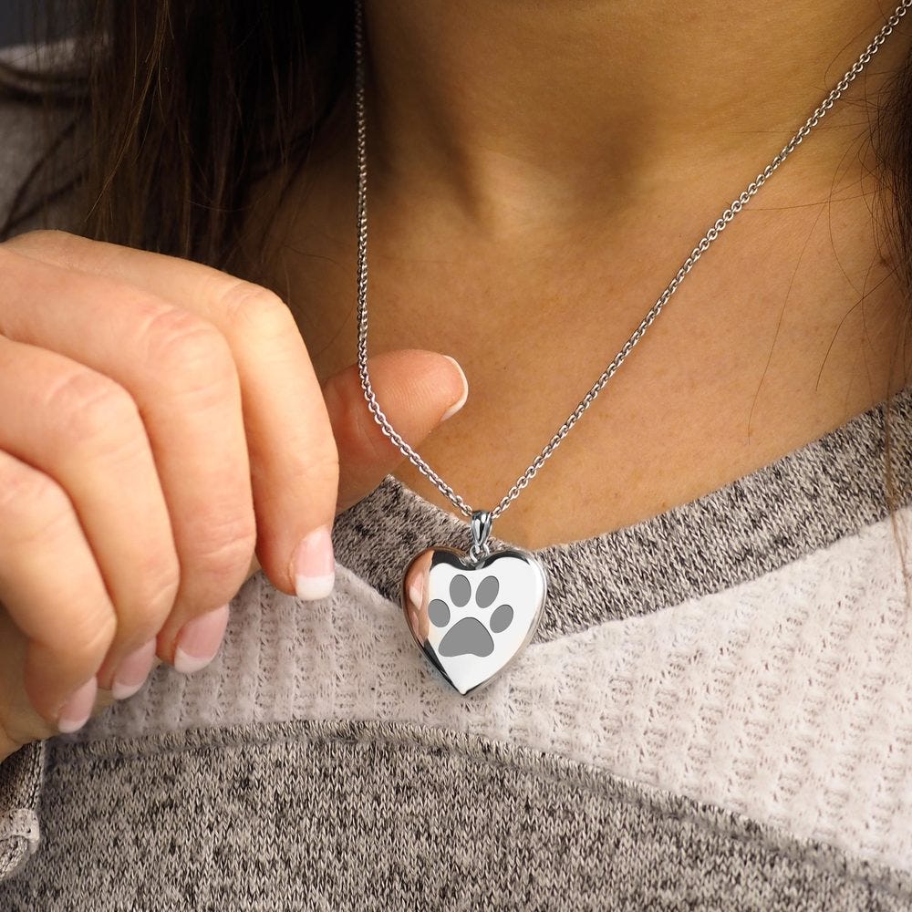 14K White Gold Dog Paw Print Heart Photo Locket