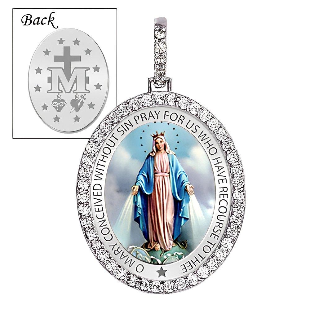 Large Miraculous Medal Diamond Oval Medal