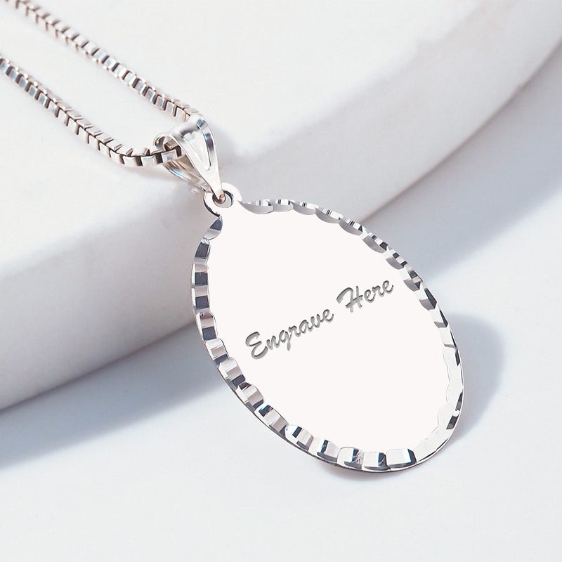Oval with Diamond Cut Edge Engravable Pendant