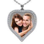14K Yellow Large Diamond Heart Photo Pendant Picture Charm