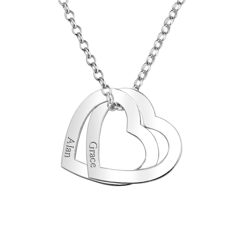 Overlapping Hearts with Names Pendant
