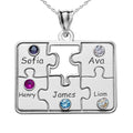 Personalized Family Five Piece Jigsaw Puzzle Pendant with Names & Birthstones- Includes 18 Inch Chain