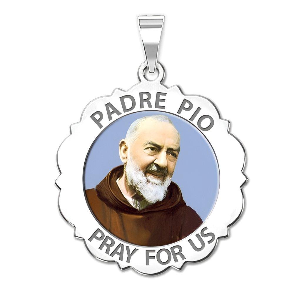 Padre Pio Scalloped Round Religious Medal